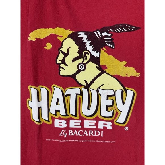 Vintage 90's Hatuey Beer By Bacardi Alcohol Drink Red Shirt XL Art Rare Promo - Picture 3 of 7